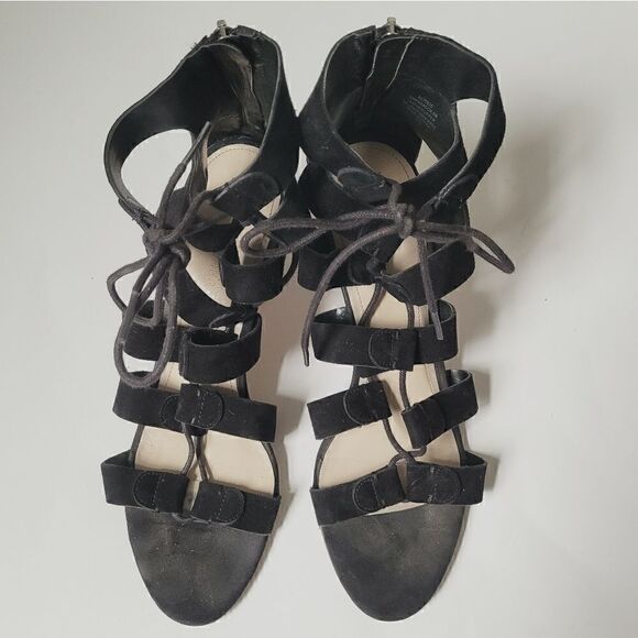 Marc Fisher Paradox Suede Block Heel Lace Up Sandals in Black Size 9 - Picture 2 of 9